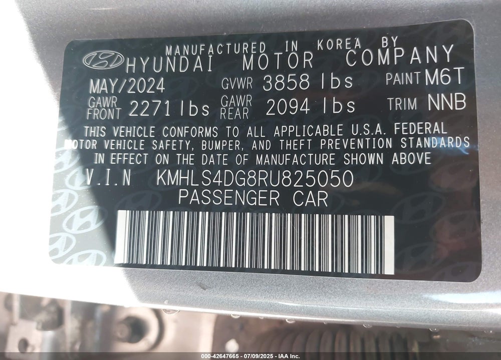 2024 HYUNDAI ELANTRA VIN: KMHLS4DG8RU825050