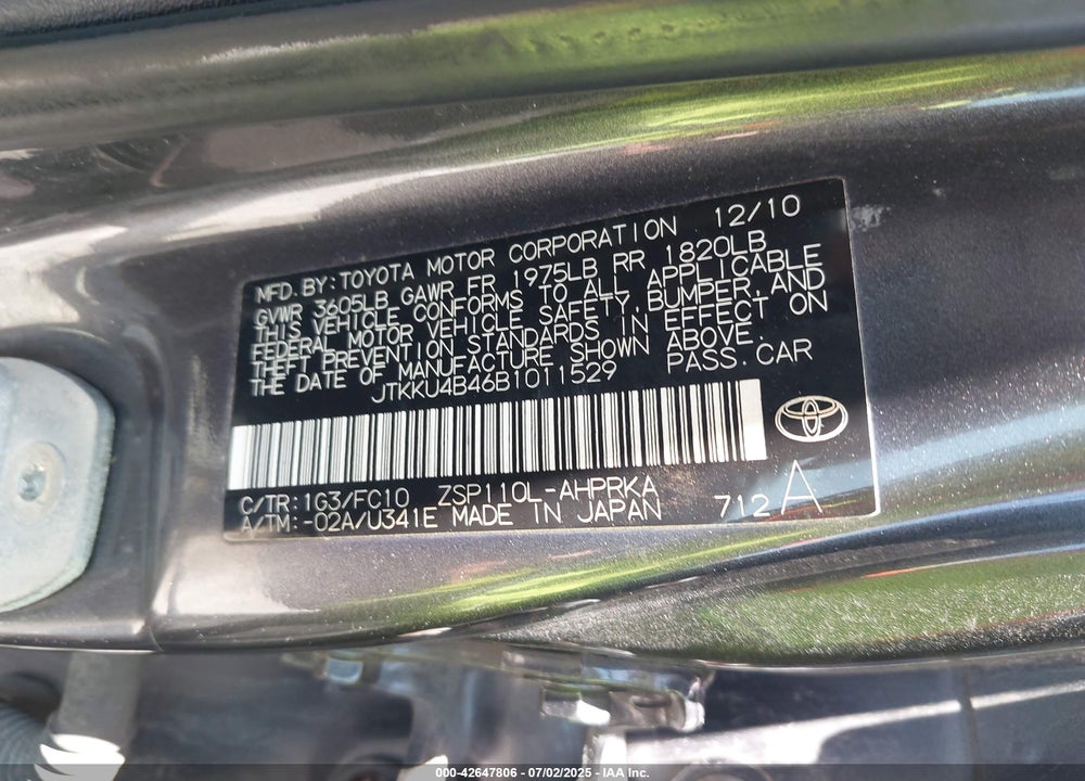 2011 SCION XD VIN: JTKKU4B46B1011529