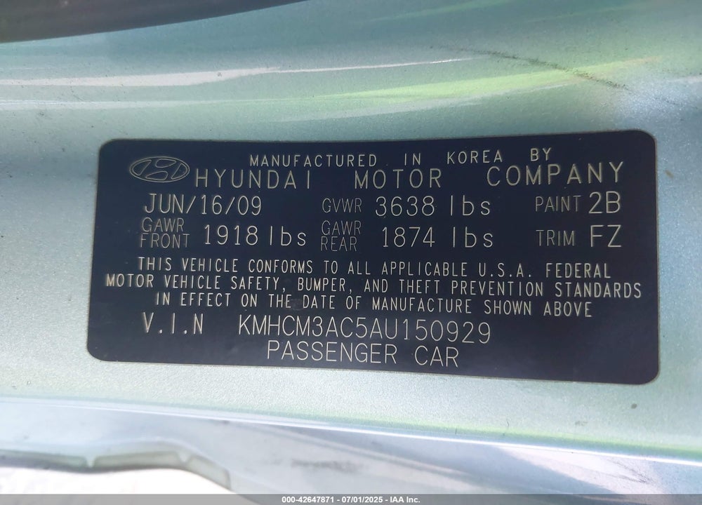 2010 HYUNDAI ACCENT VIN: KMHCM3AC5AU150929