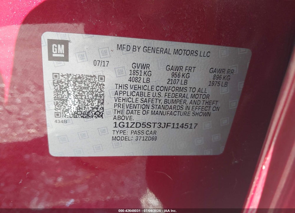 2018 CHEVROLET MALIBU VIN: 1G1ZD5ST3JF114517