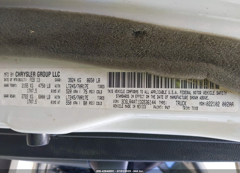 2013 RAM 2500 VIN: 3C6LR4AT1DG536144