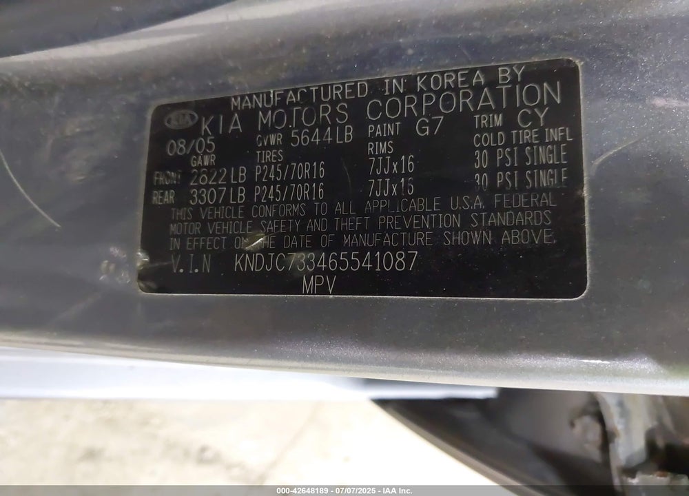 2006 KIA SORENTO VIN: KNDJC733465541087
