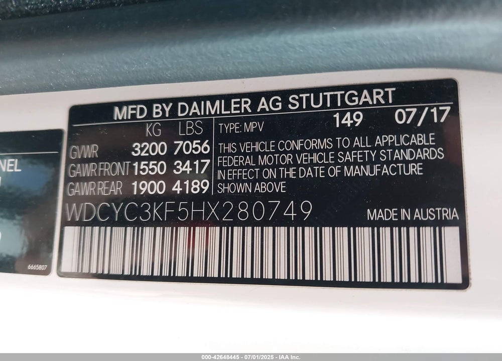 2017 MERCEDES-BENZ G 550 4MATIC VIN: WDCYC3KF5HX280749