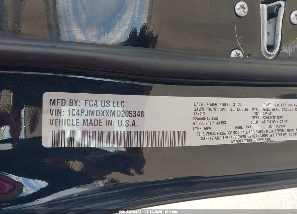 2021 JEEP CHEROKEE LIMITED 4X4 VIN: 1C4PJMDXXMD205348