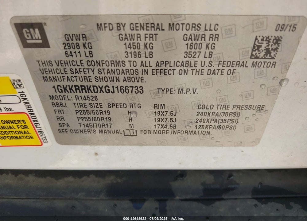 2016 GMC ACADIA SLT-1 VIN: 1GKKRRKDXGJ166733