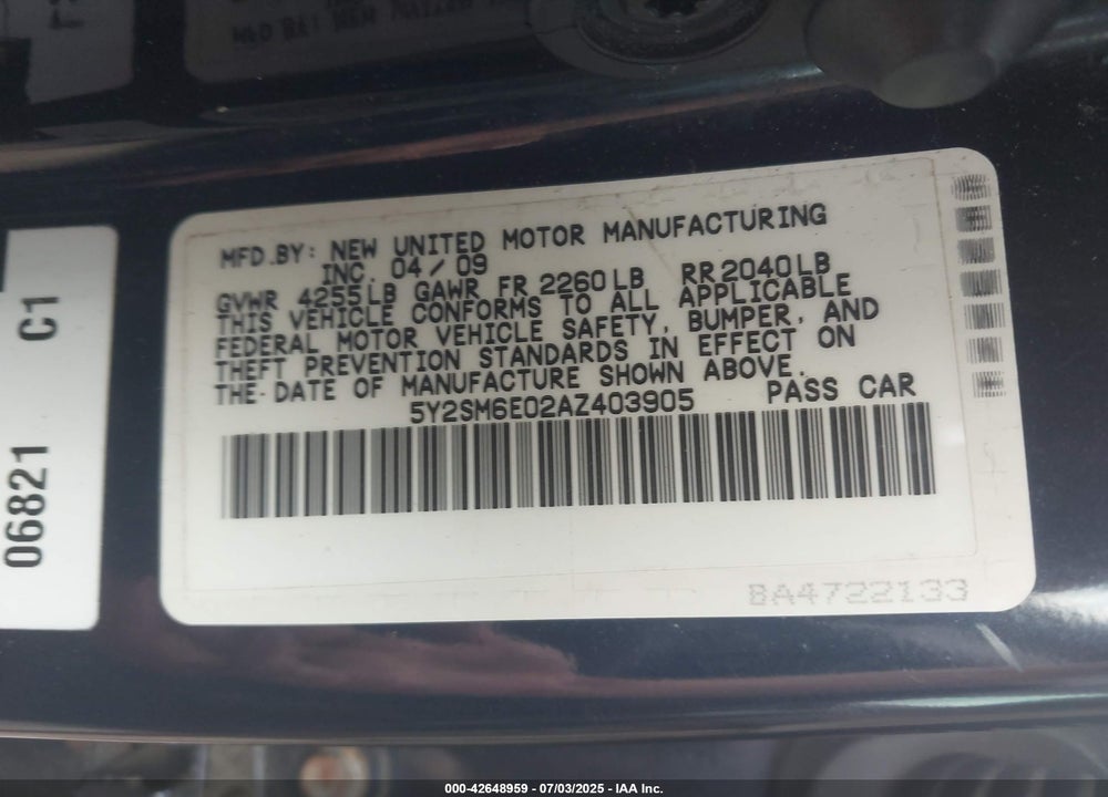 2010 PONTIAC VIBE VIN: 5Y2SM6E02AZ403905