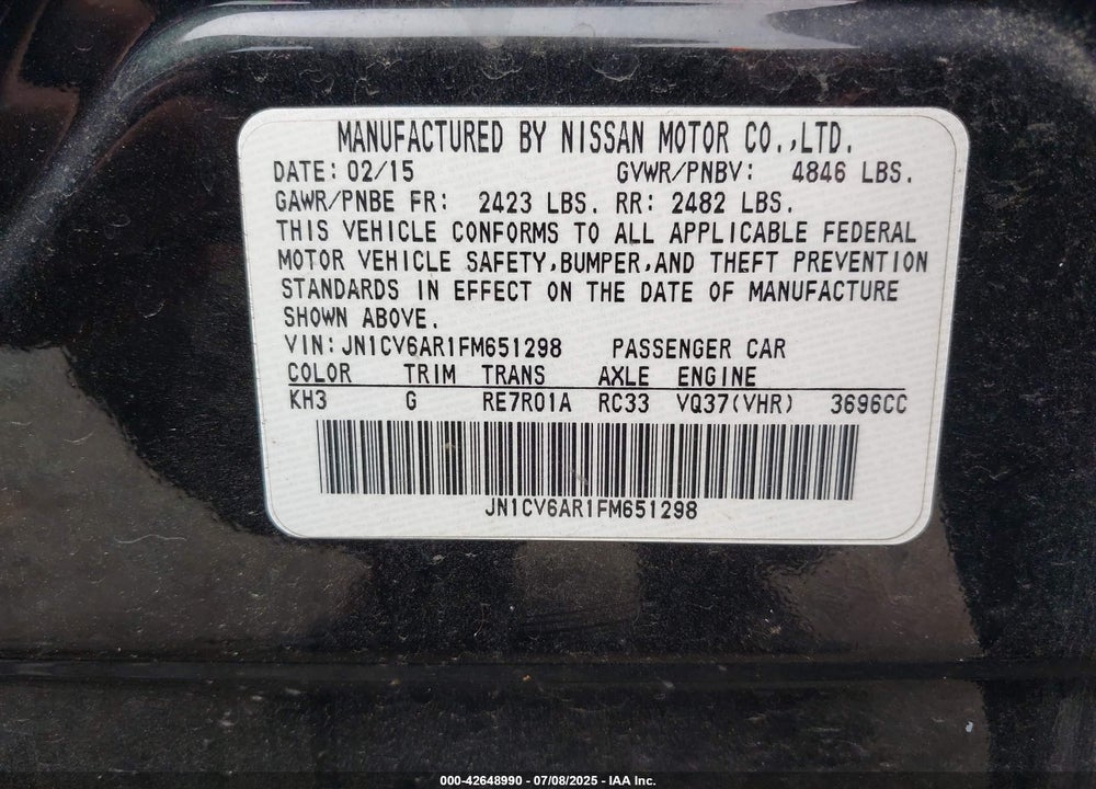 2015 INFINITI Q40 VIN: JN1CV6AR1FM651298