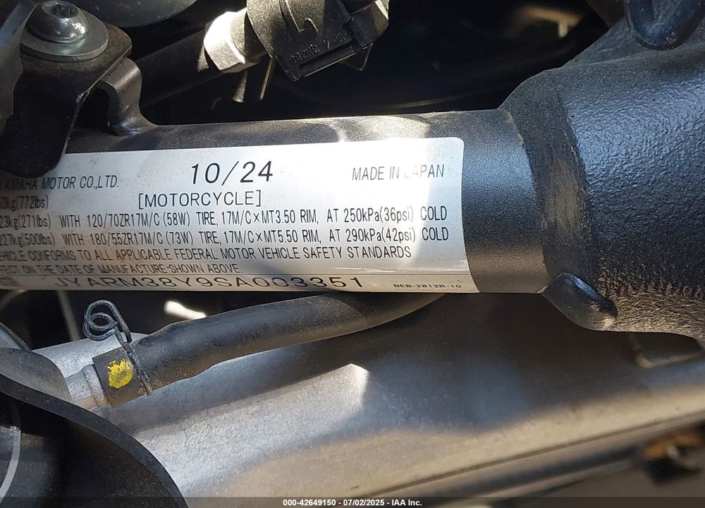 2025 YAMAHA YZFR7 VIN: JYARM38Y9SA003351