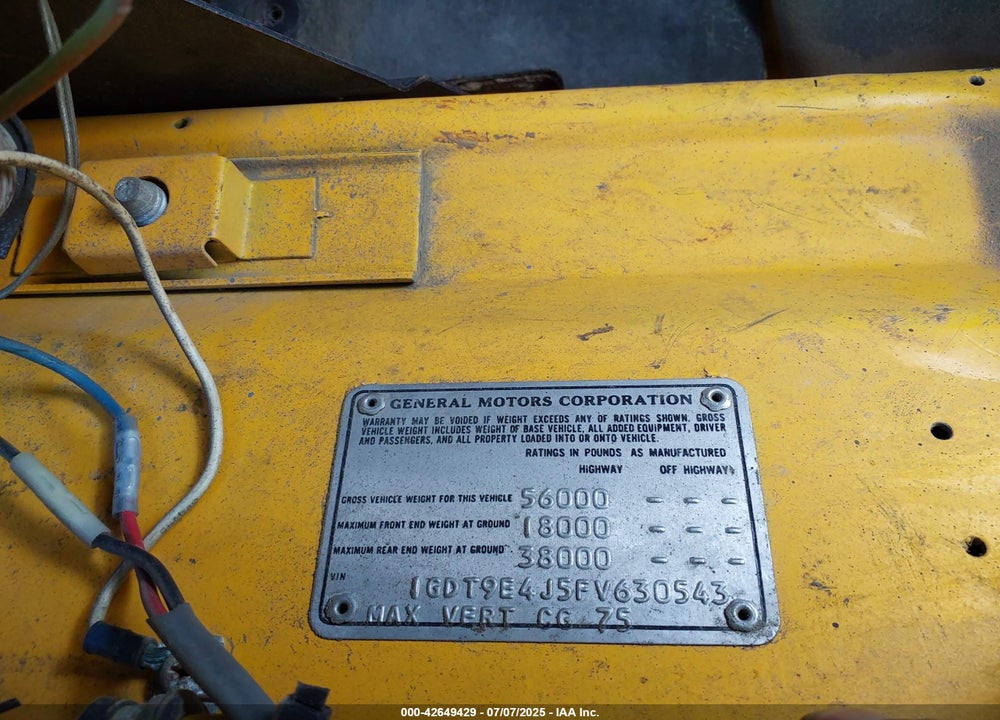 1985 GMC N9500 N9E064 VIN: 1GDT9E4J5FV630543
