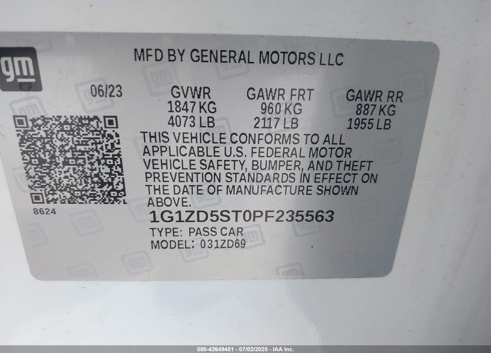 2023 CHEVROLET MALIBU VIN: 1G1ZD5ST0PF235563