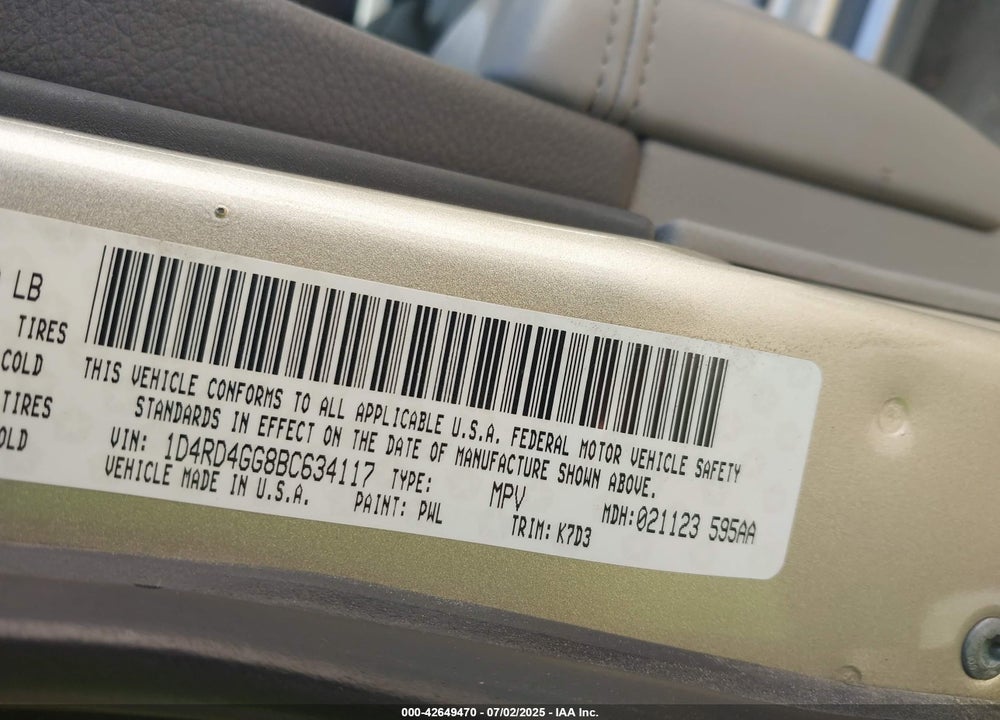 2011 DODGE DURANGO VIN: 1D4RD4GG8BC634117