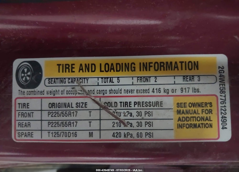 2006 BUICK LACROSSE CXS VIN: 2G4WE587761224904