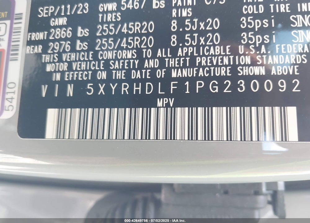 2023 KIA SORENTO X-LINE EX VIN: 5XYRHDLF1PG230092