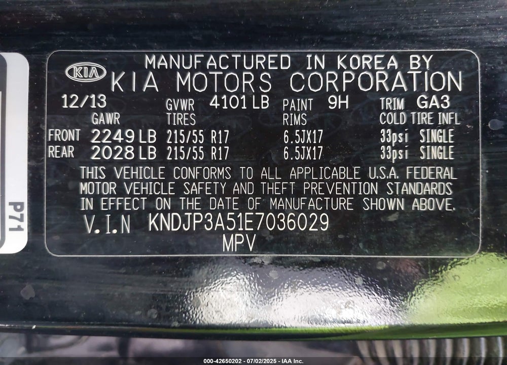 2014 KIA SOUL + VIN: KNDJP3A51E7036029