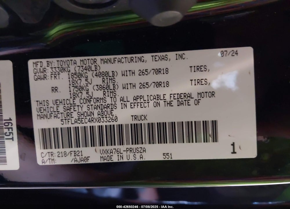 2024 TOYOTA TUNDRA SR5 4WD VIN: 5TFLA5EC4RX033260