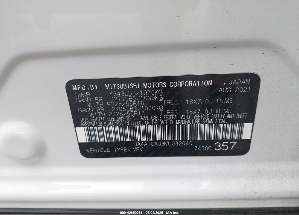 2021 MITSUBISHI OUTLANDER SPORT VIN: JA4APUAU3MU032040