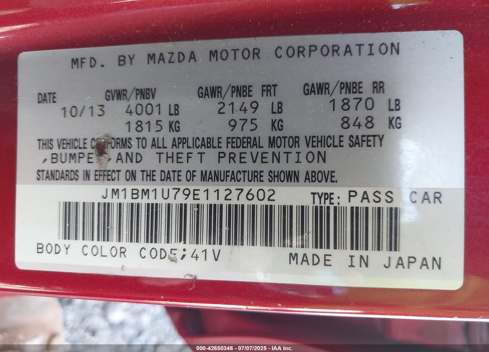 2014 MAZDA 3 VIN: JM1BM1U79E1127602