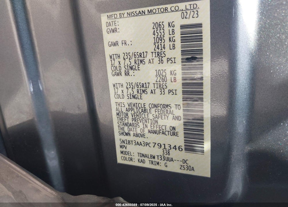 2023 NISSAN ROGUE VIN: 5N1BT3AA3PC791346