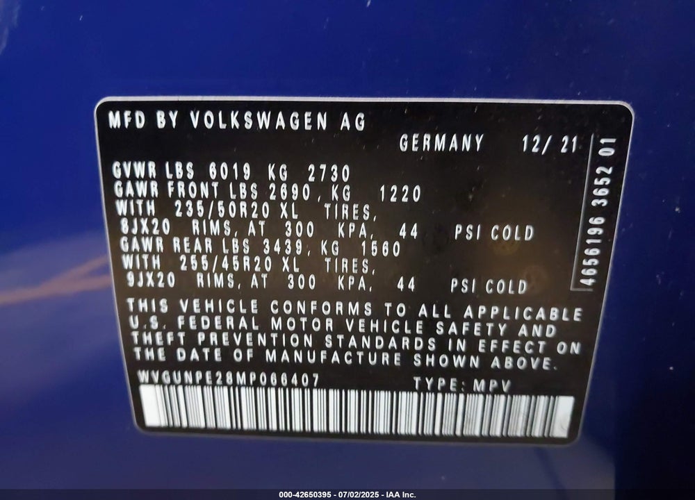 2021 VOLKSWAGEN ID.4 VIN: WVGUNPE28MP066407