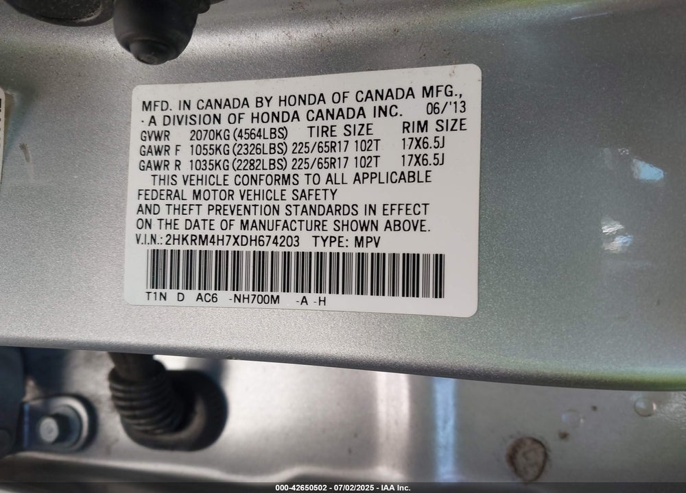 2013 HONDA CR-V VIN: 2HKRM4H7XDH674203