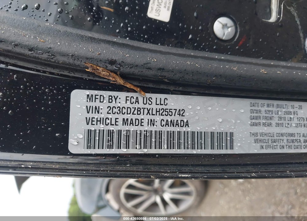 2020 DODGE CHALLENGER VIN: 2C3CDZBTXLH255742