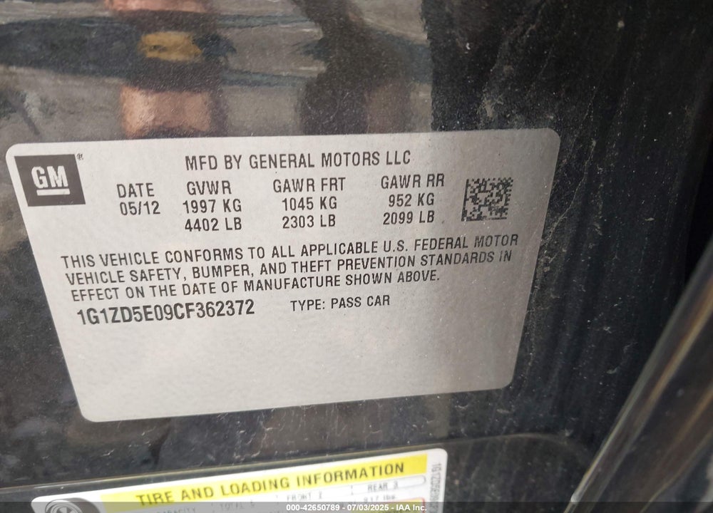2012 CHEVROLET MALIBU VIN: 1G1ZD5E09CF362372