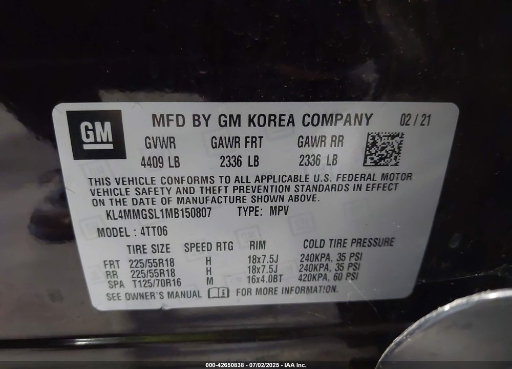 2021 BUICK ENCORE GX AWD ESSENCE VIN: KL4MMGSL1MB150807