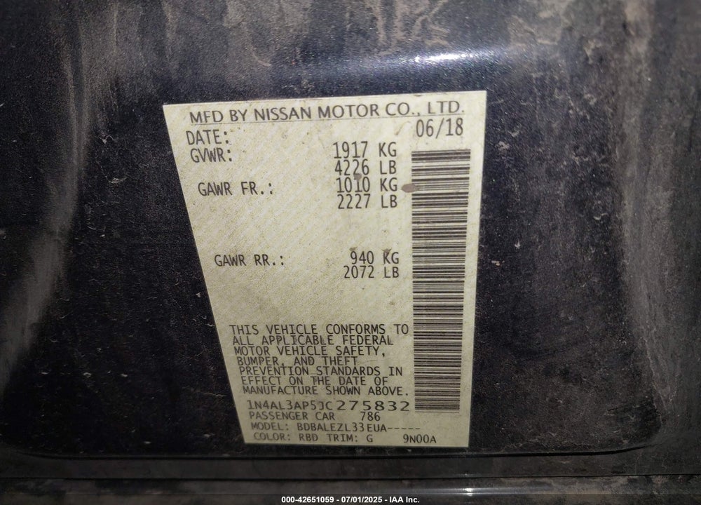 2018 NISSAN ALTIMA 2.5 S VIN: 1N4AL3AP5JC275832