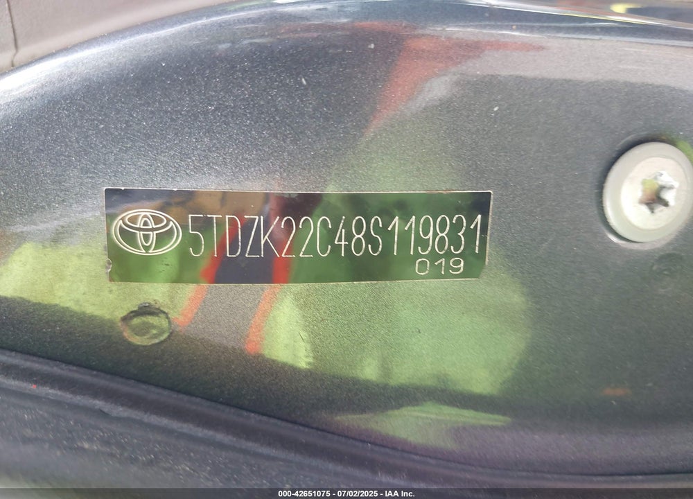 2008 TOYOTA SIENNA LIMITED VIN: 5TDZK22C48S119831