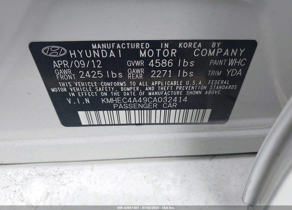 2012 HYUNDAI SONATA HYBRID VIN: KMHEC4A49CA032414