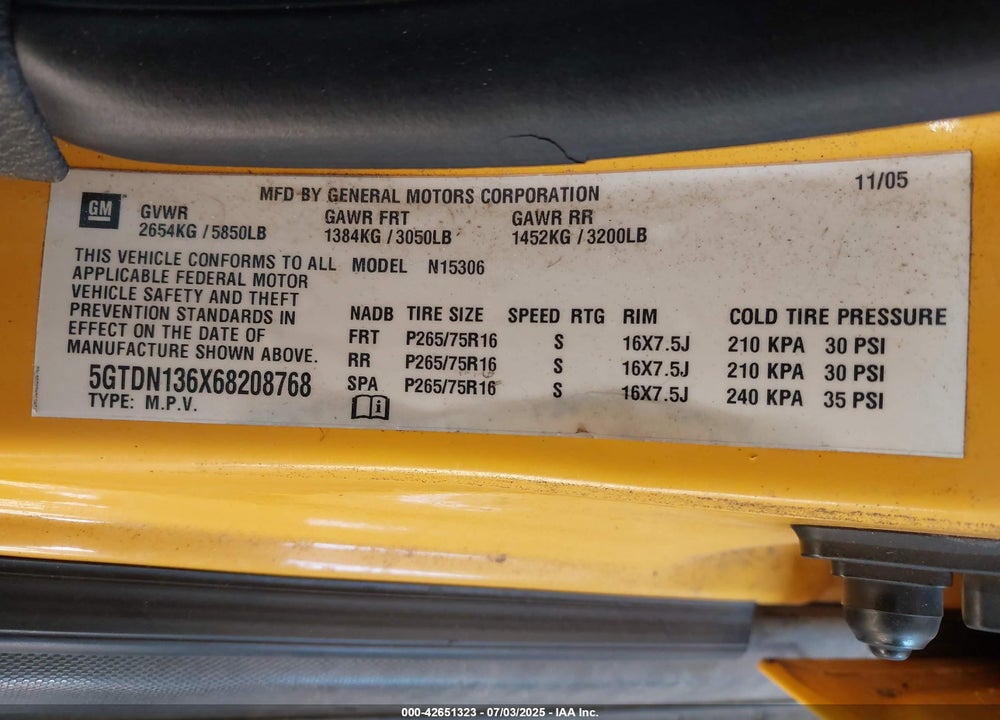 2006 HUMMER H3 VIN: 5GTDN136X68208768