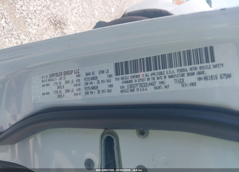 2012 RAM 1500 VIN: 1C6RD7FT8CS314467