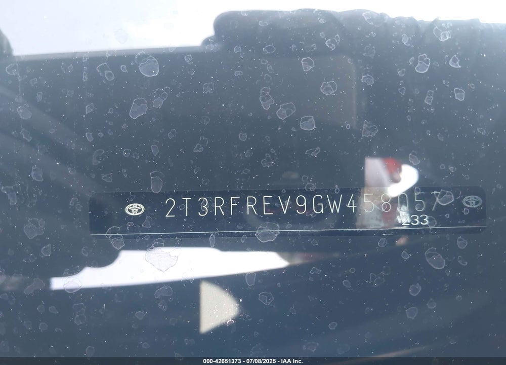 2016 TOYOTA RAV4 VIN: 2T3RFREV9GW458057