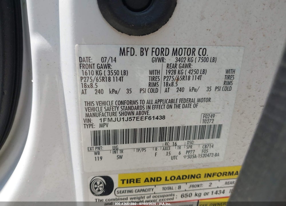 2014 FORD EXPEDITION VIN: 1FMJU1J57EEF61438