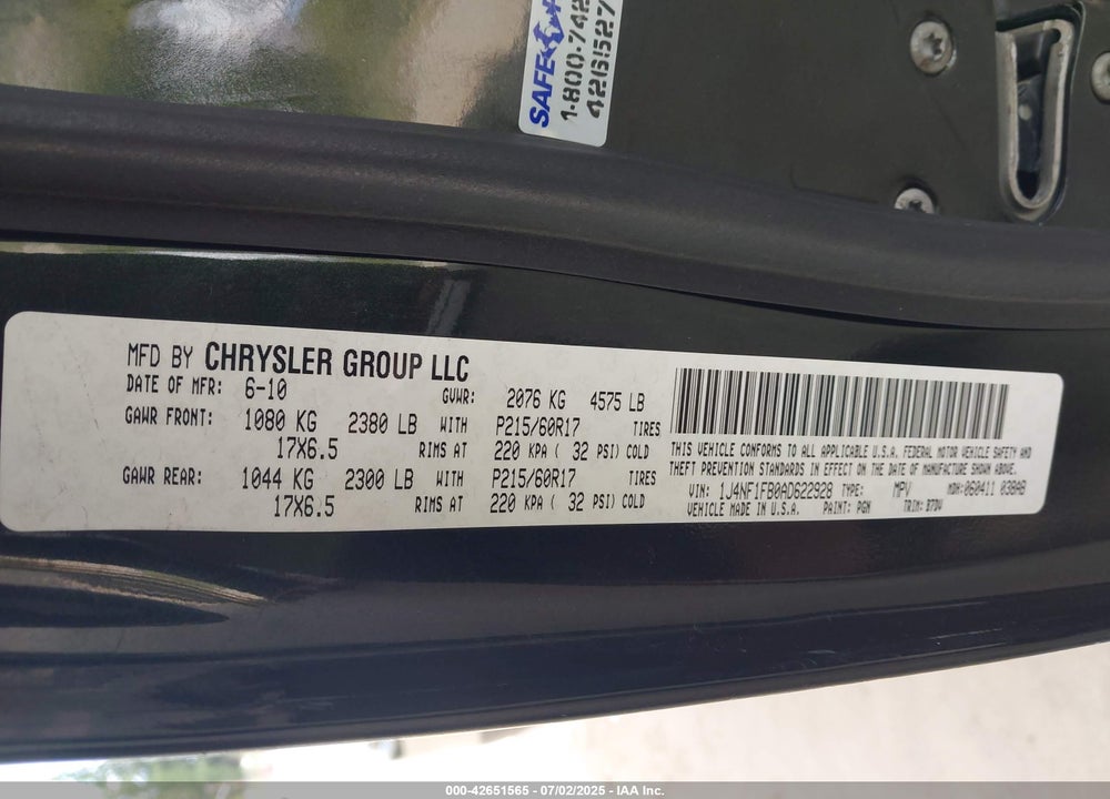 2010 JEEP COMPASS VIN: 1J4NF1FB0AD622928