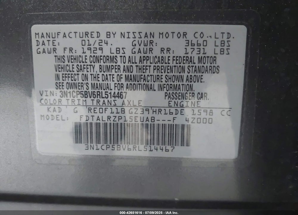 2024 NISSAN KICKS VIN: 3N1CP5BV6RL514467