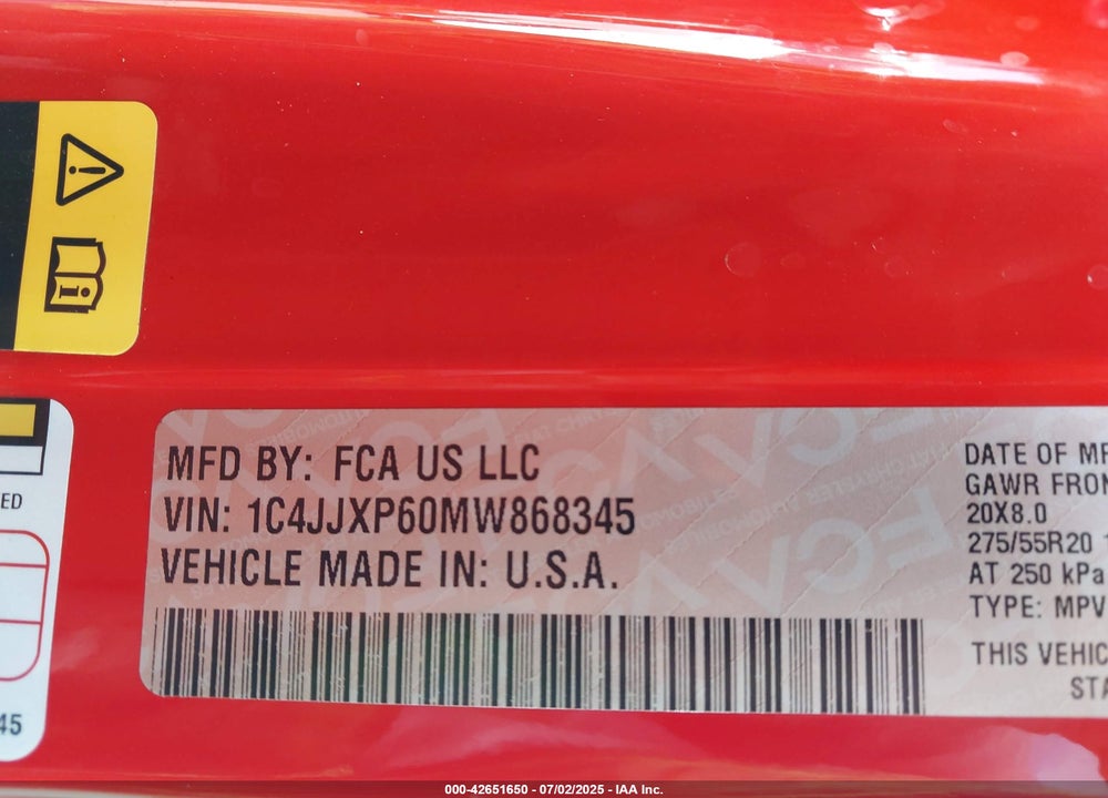 2021 JEEP WRANGLER / VIN: 1C4JJXP60MW868345