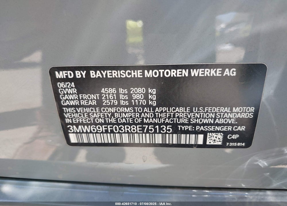 2024 BMW 3 SERIES VIN: 3MW69FF03R8E75135