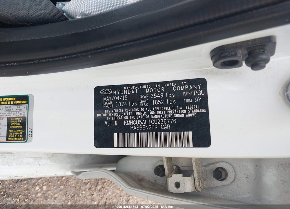2016 HYUNDAI ACCENT VIN: KMHCU5AE1GU236776