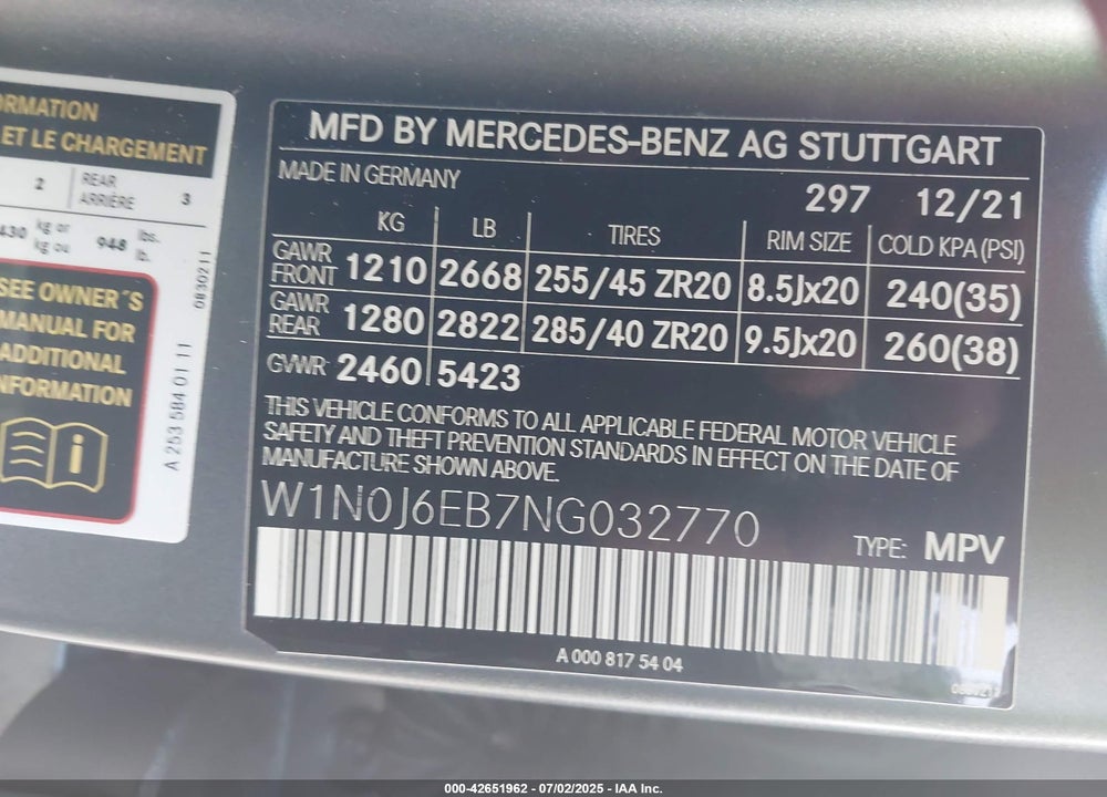 2022 MERCEDES-BENZ GLC CLASS VIN: W1N0J6EB7NG032770