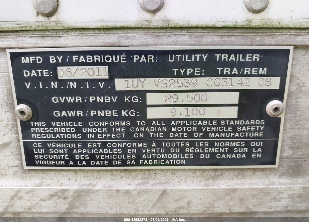 2012 UTILITY TRAILER MFG --- VIN: 1UYVS2539CG314208