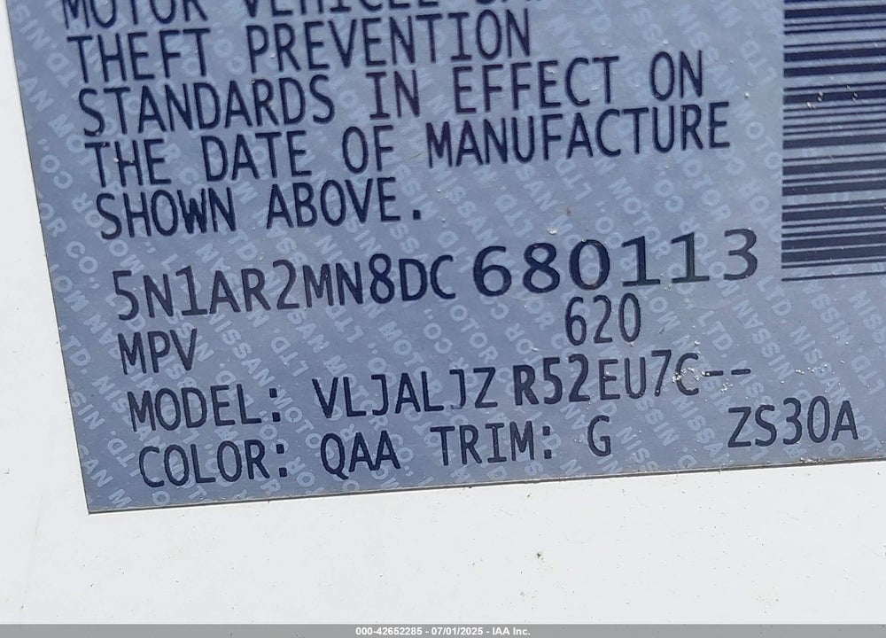 2013 NISSAN PATHFINDER VIN: 5N1AR2MN8DC680113