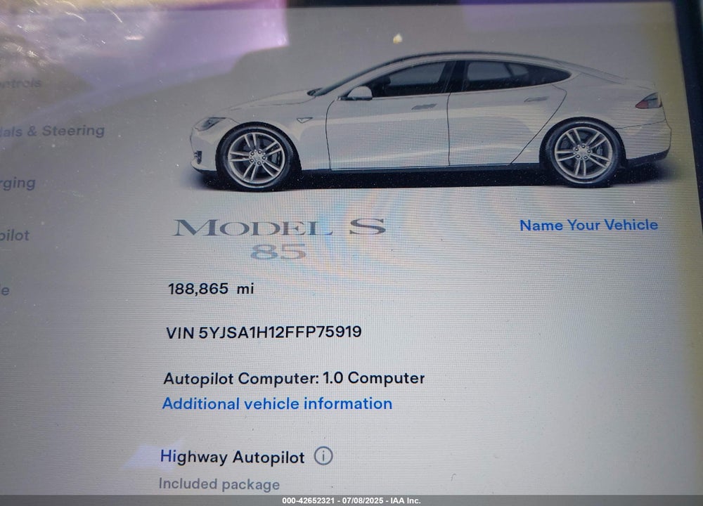 2015 TESLA MODEL S VIN: 5YJSA1H12FFP75919
