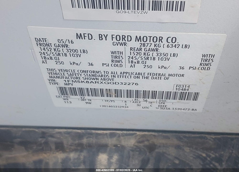 2016 FORD POLICE INTERCEPTOR SEDAN VIN: 1FM5K8ARXGGD32276