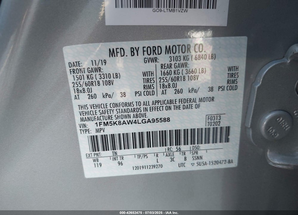 2020 FORD POLICE INTERCEPTOR SEDAN VIN: 1FM5K8AW4LGA95588