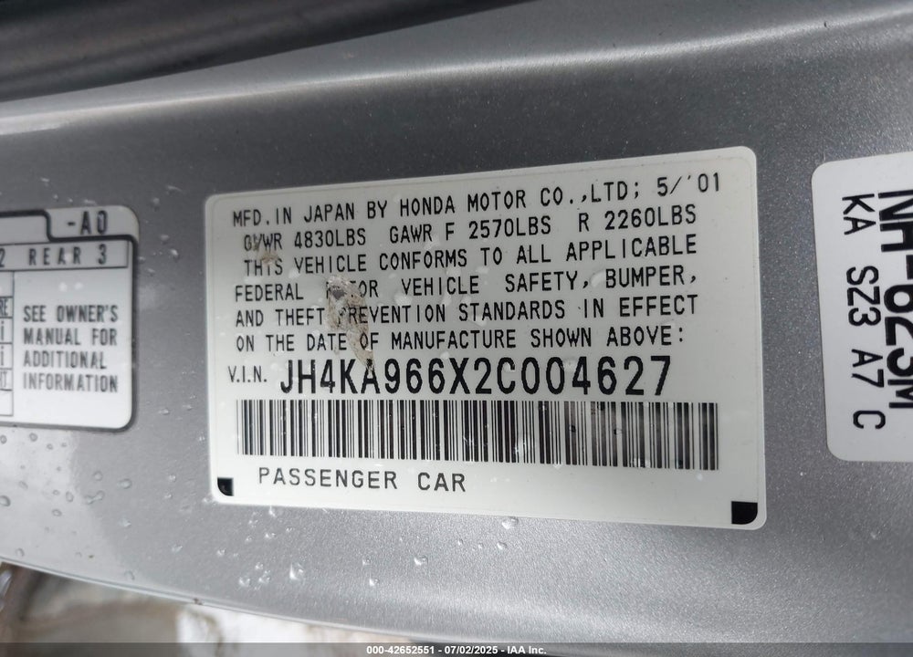2002 ACURA RL 3.5 VIN: JH4KA966X2C004627