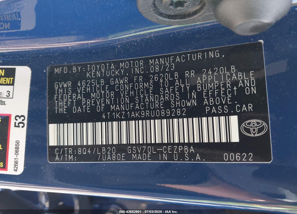 2024 TOYOTA CAMRY VIN: 4T1KZ1AK9RU089282