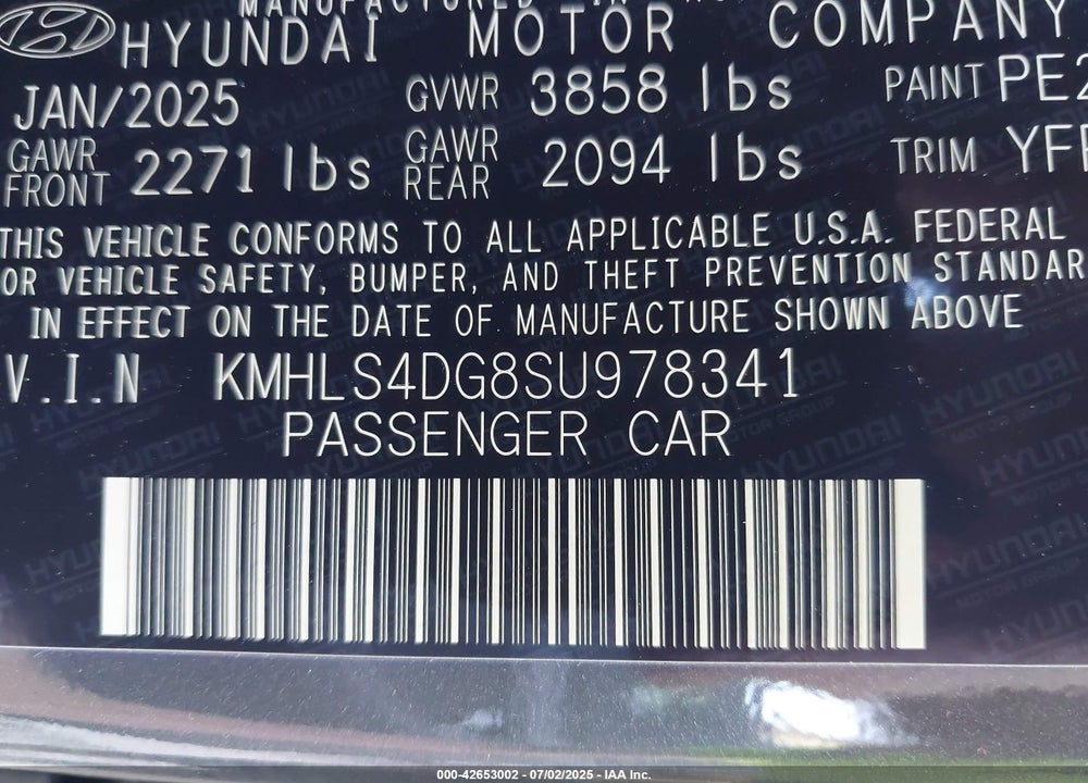 2025 HYUNDAI ELANTRA SEL CONVENIENCE VIN: KMHLS4DG8SU978341