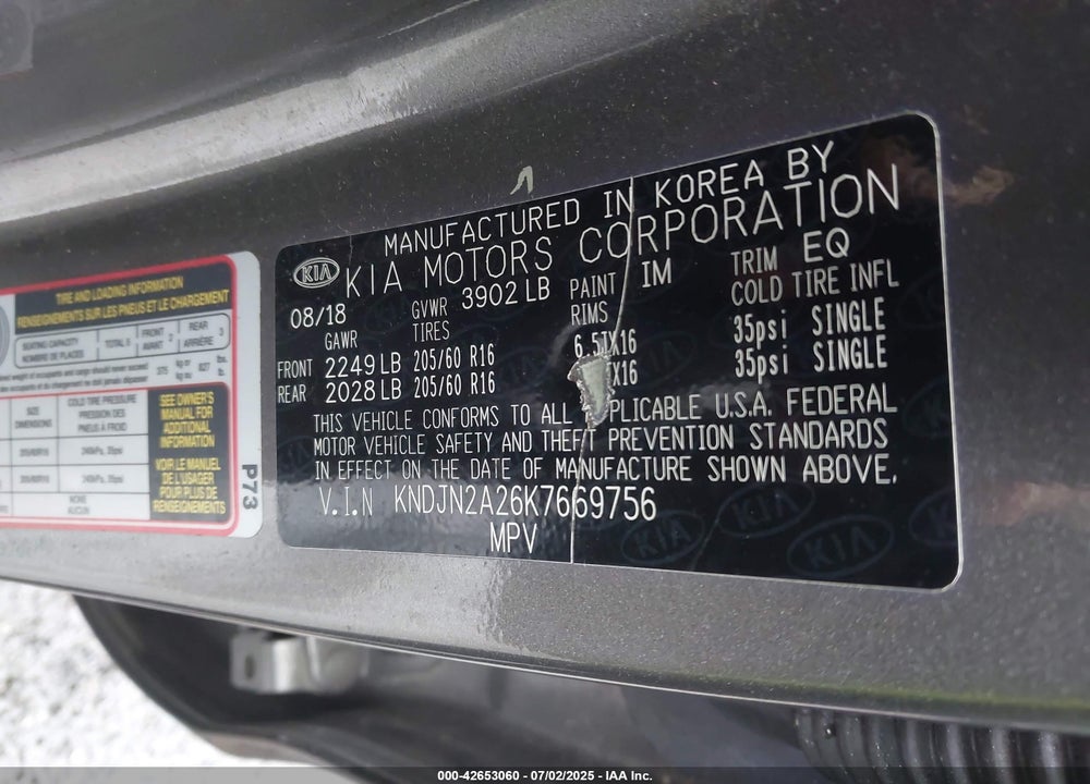 2019 KIA SOUL VIN: KNDJN2A26K7669756
