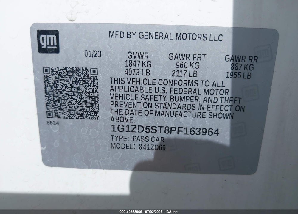 2023 CHEVROLET MALIBU FWD 1LT VIN: 1G1ZD5ST8PF163964
